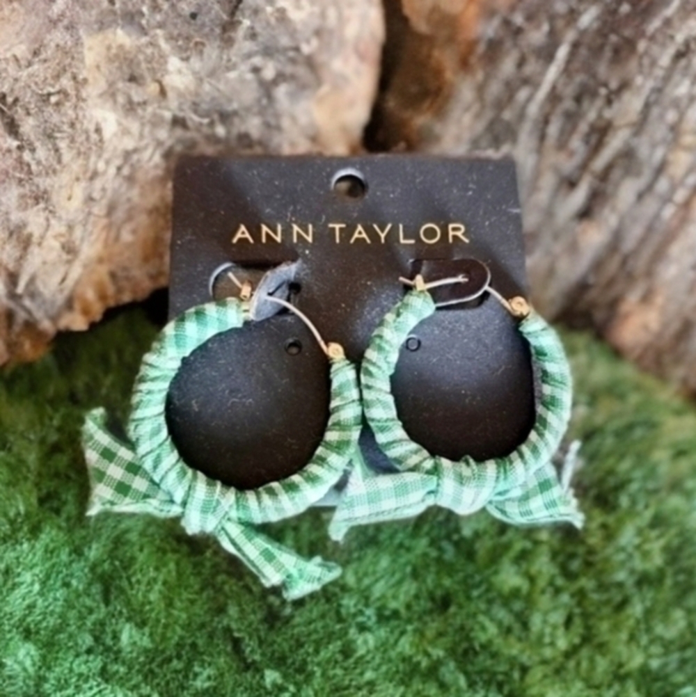 💥NWT💥 ANN TAYLOR GREEN GINGHAM HOOPS RV $49.50